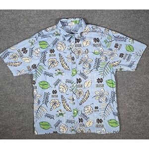 Wes & Willy Notre Dame Fighting Irish Hawaiian Shirt Men's XL Blue Aloha Camp